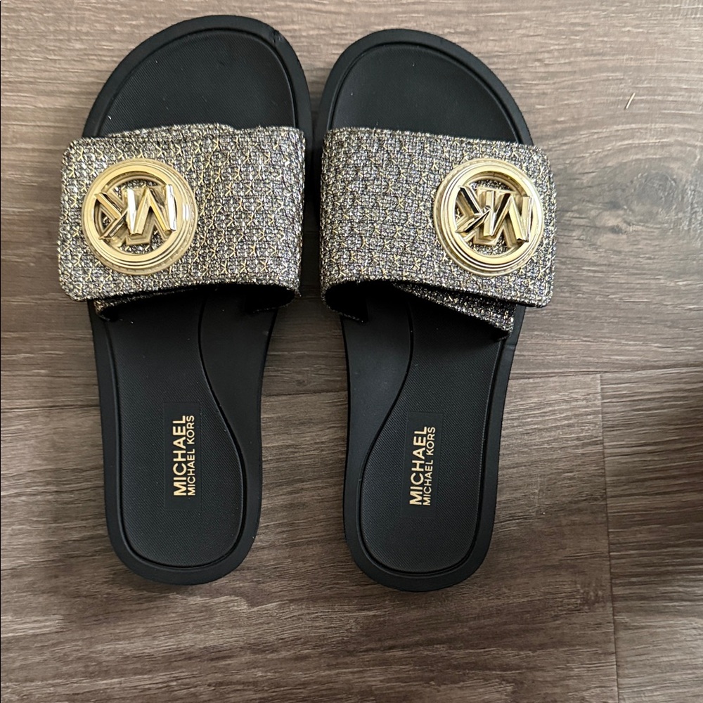 Michael Kors Black and Gold Women's Sandals